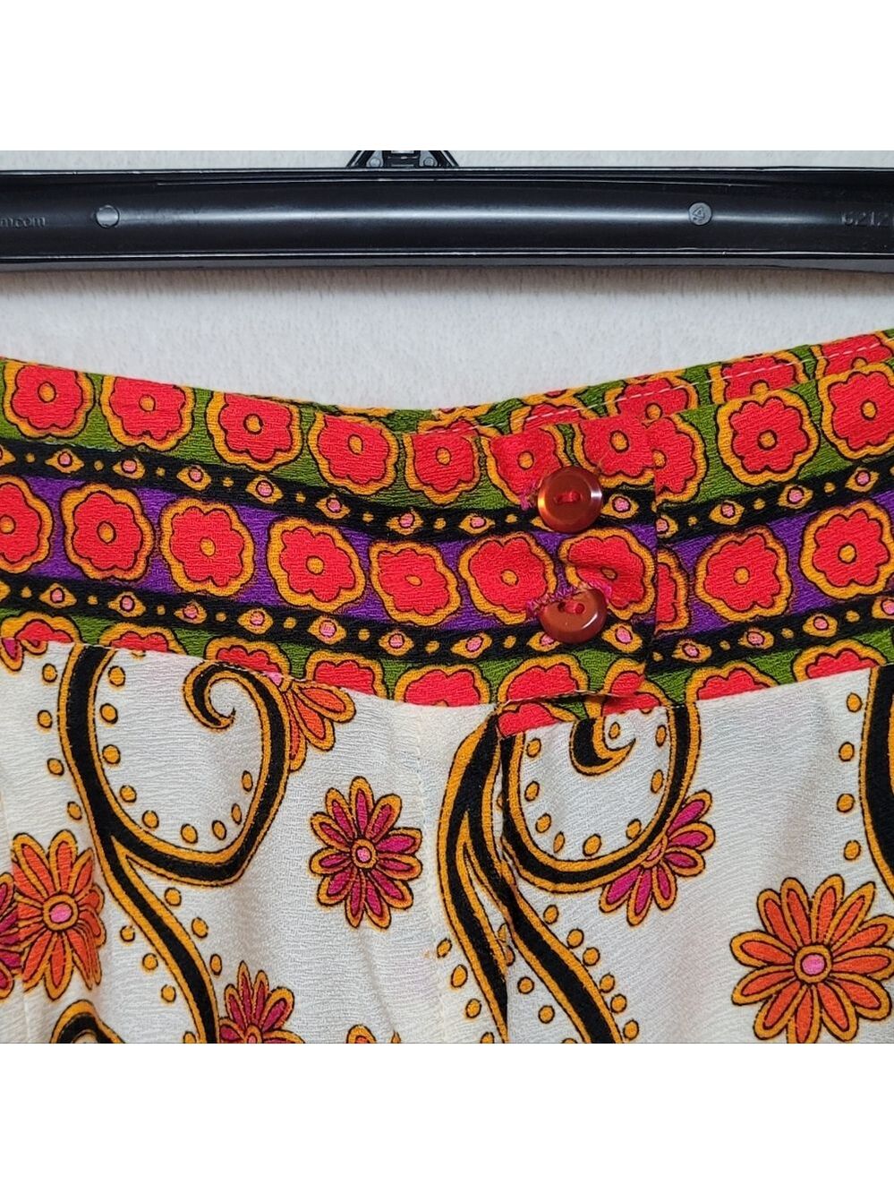 60s Vintage Alex Coleman Psychedelic Neon Multi-color Floral Palazzo Pants M-L - Picture 9 of 14